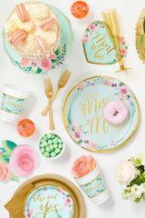 "From Miss to Mrs." Metallic Mint Floral Wedding Plates, 10.5-Inch, 8-Pack