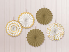 Mini Gold Patterned Paper Fan Decorations, 5-Pack