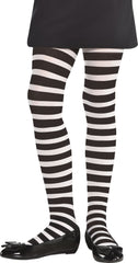 Kids' Black & White Striped Halloween Tights