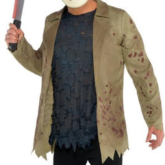 Men's Friday the 13th Jason Voorhees Black/Brown Blood-Splattered Outfit with Jacket/Shirt/Mask Halloween Costume