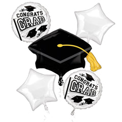 Graduation White Foil Balloon Bouquet