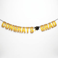"Congrats Grad" Yellow Letter Banner Decoration for Graduation