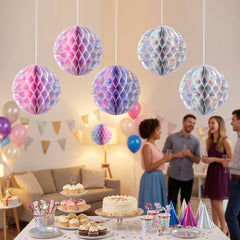 Iridescent Luminous Mini Honeycomb Hanging Decorations, 5-Inch, 5-Pack