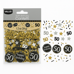 Sparkling Celebration 50th Birthday Confetti - Black, Gold & Silver