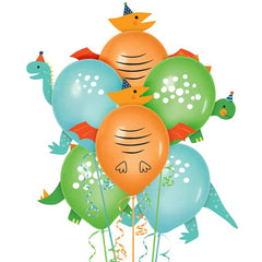 Little Gym - Dino-Mite Round Latex Balloon Decorating Kit, Blue/Orange/Green, 12-in, for Birthday Party - 6 Ct.