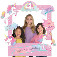 Little Gym - Unicorn "It's my Birthday" DIY Customizable Photo Frame Decoration, Pink, 35-in, for Birthday Party - 1 Ct.