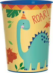 Little Gym - Dino-Mite "Roar" Dinosaur Plastic Reusable Favour Cup, Blue/Orange, 16-oz, for Birthday Party - 1 Ct.