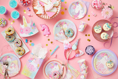 Little Gym - Unicorn Square Paper Disposable Beverage Napkins, Pink/Blue, 5-in, 2-ply, for Birthday Party - 16 Ct.