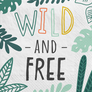 Little Gym - Get Wild "Wild & Free" Square Paper Disposable Beverage Napkins, White/Blue, 5-in, 2-ply, for Birthday Party - 16 Ct.