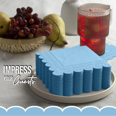 Light Blue Scallop Beverage Napkins - 50 Ct.