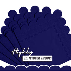 Navy Scallop Beverage Napkins - 50 Ct.