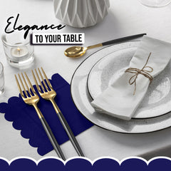 Navy Scallop Beverage Napkins - 50 Ct.
