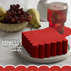 Red Scallop Beverage Napkins - 50 Ct.