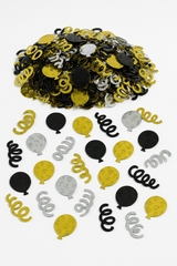 Metallic Balloon & Streamers Confetti Mix - Gold, Silver & Black, 2.5 oz