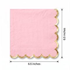 Pink Scalloped Edge Luncheon Napkins with Gold Foil - 6.5 in. x 6.5 in.