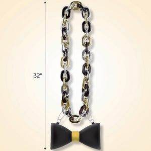 "Happy New Year" Light-Up Bow Tie Chain Necklace in Black, Gold, & Silver
