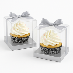 Elegant Silver-Clear Cupcake Boxes - 20 Pack