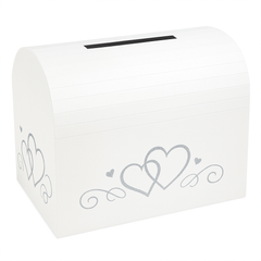 Elegant White Wedding Card Holder Box with Silver Heart Details