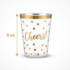 Cheers to a New Year 9oz Plastic Tumblers - Gold Polka Dot Design, 30 Pack