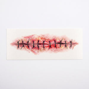 Stitched Wound Temporary Tattoo, 4-Inch Realistic Halloween Accessory