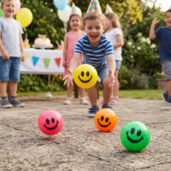 Smiley Face Bounce Balls Party Favors - 8 Pack 49 mm Neon Bouncy Balls for Kids, Goody Bag Stuffers, Classroom Prizes, Retro Stress Relief Desk Toys