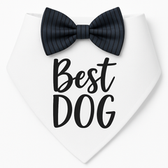 "Best Dog" Wedding Bandana with Bow Tie - Black & White