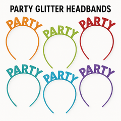 Glitter Rainbow "Party" Headbands - Multi-Colored, 6-Pack