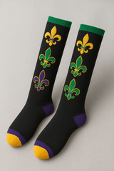 Mardi Gras Knee-High Socks - Fleur-de-Lis Design