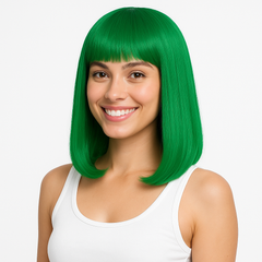 Festive Green Long Bob Wig - Costume Accessory