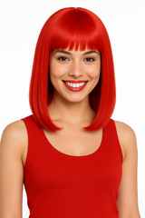 Vibrant Red Long Bob Wig - Costume Accessory for Team Spirit