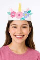 Enchanted Unicorn Paper Crowns with Floral Design, 8-Pack