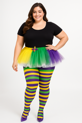 Plus Size Striped Tights - Mardi Gras Masquerade