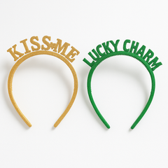 St. Patrick's Day Glitter Headbands - "Kiss Me" and "Lucky Charm", 6 Pack