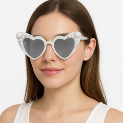 Bride's Heart-Shaped Pearl & Sparkle Sunglasses