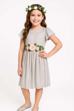 Greenery Flower Girl Set with Floral Crown & Sash - One Size