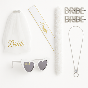 Complete Bride Accessory Kit with Veil, Sash, Sunglasses & More