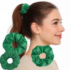 Festive Green Hair Scrunchies - 3 Pack