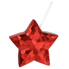 Red Patriotic Star Plastic Cup with Straw