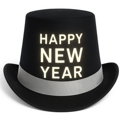 "Happy New Year" LED Light-Up Top Hat