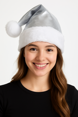 Deluxe Silver Tinsel Santa Hat for Christmas