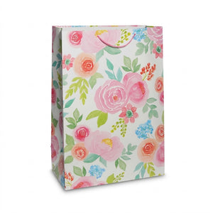 Elegant Floral Gift Bag with Watercolor Roses - Large 23.5-Inch