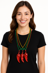 Spicy Fiesta Chili Pepper Bead Necklaces - 3 Pack