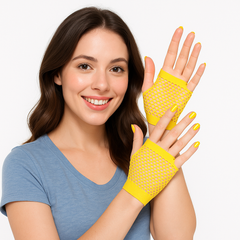 Vibrant Yellow Fishnet Short Gloves