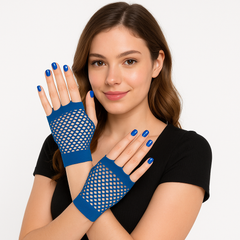 Royal Blue Fingerless Fishnet Gloves