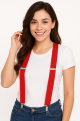 Bold Red Y-Back Suspenders - Adjustable Costume Accessory