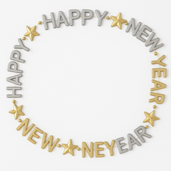 Glittering "Happy New Year" Bead Necklace - Gold & Silver, 32"