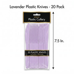 Lavender Plastic Knives - 7.5 in. - 20 Pack