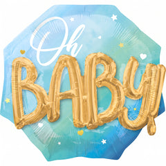Oh Baby! Multi Blue Foil Balloon - Baby Boy Shower Decor