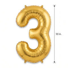 Gold Number 3 Foil Balloon - 50-Inch