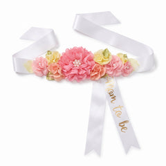 Floral "Mom to Be" Baby Shower Sash with Pink and Yellow Flowers